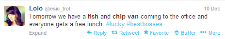 tweet from a staff member regarding our fish and chips