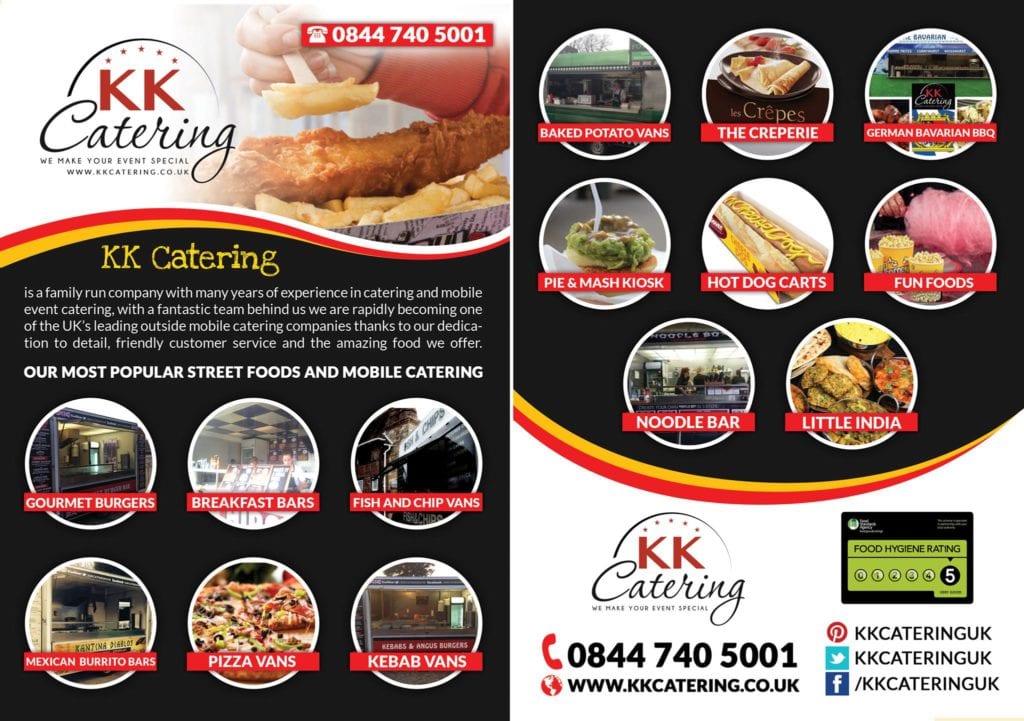 KK Catering Flyer with many street food options