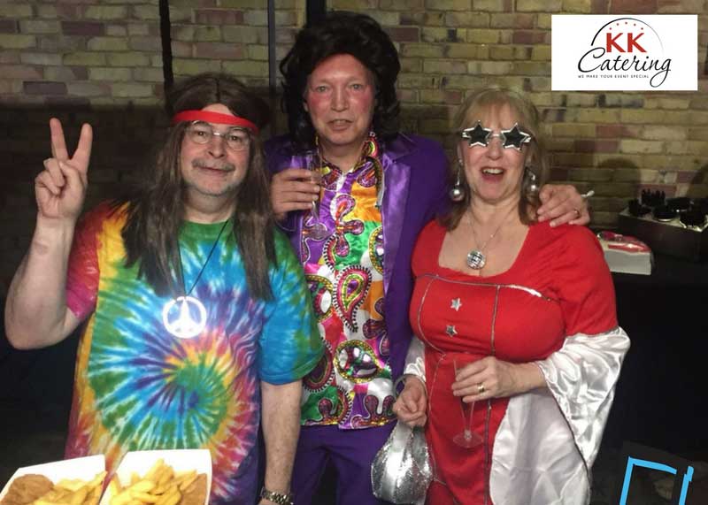 fish and chips at a seventies themed birthday party from a fish and chip van