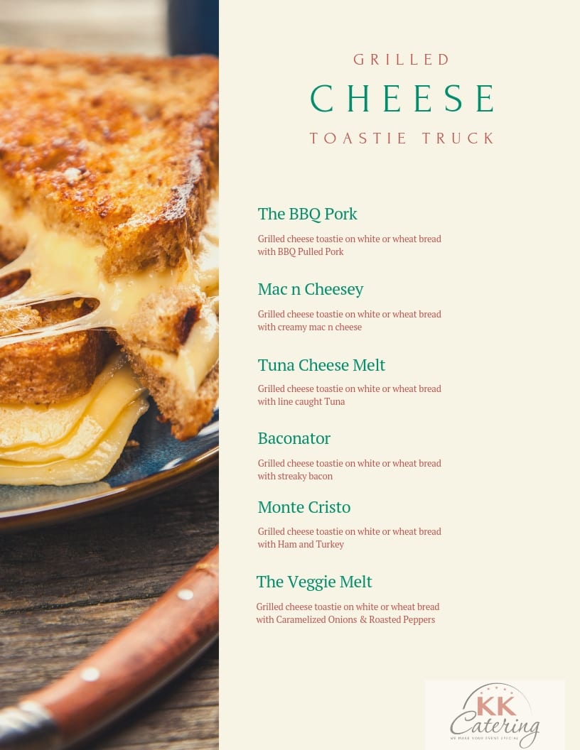 grilled cheese toastie menu