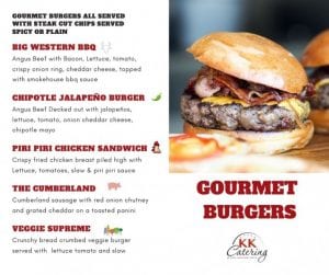 Gourmet Burger Menu from KK Catering