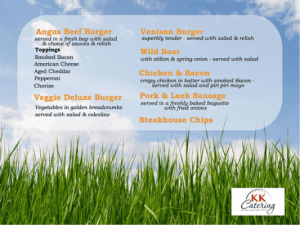 The Woodland BBQ menu from kk catering