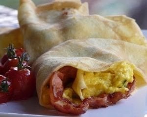 Breakfast crepe with bacon & scrambled egg
