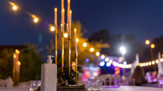 hand sanitiser table at a wedding 2021