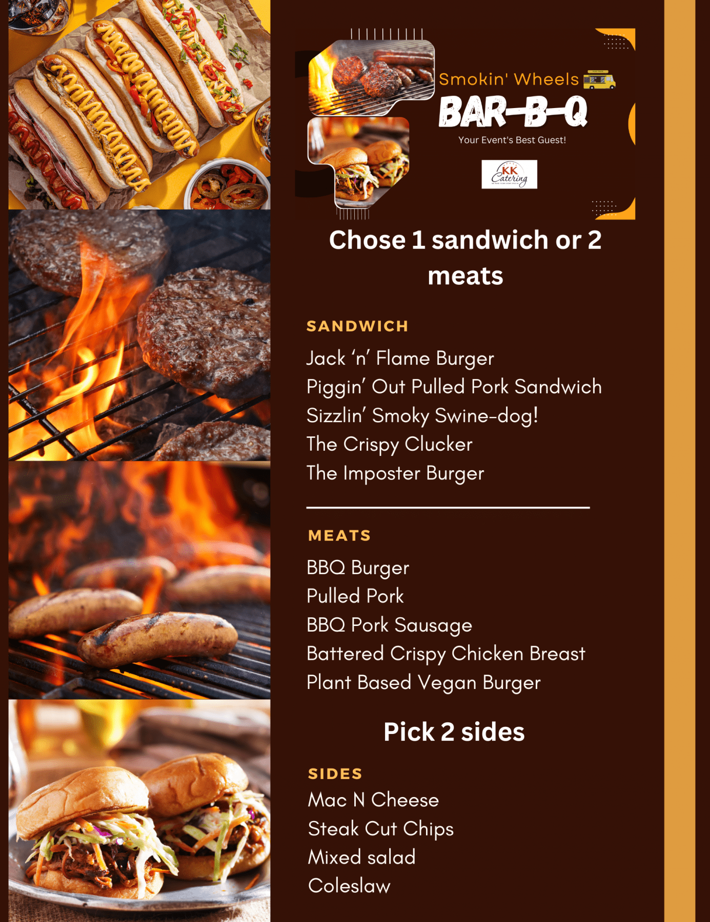 bbq catering menu from smokin wheels by kk catering