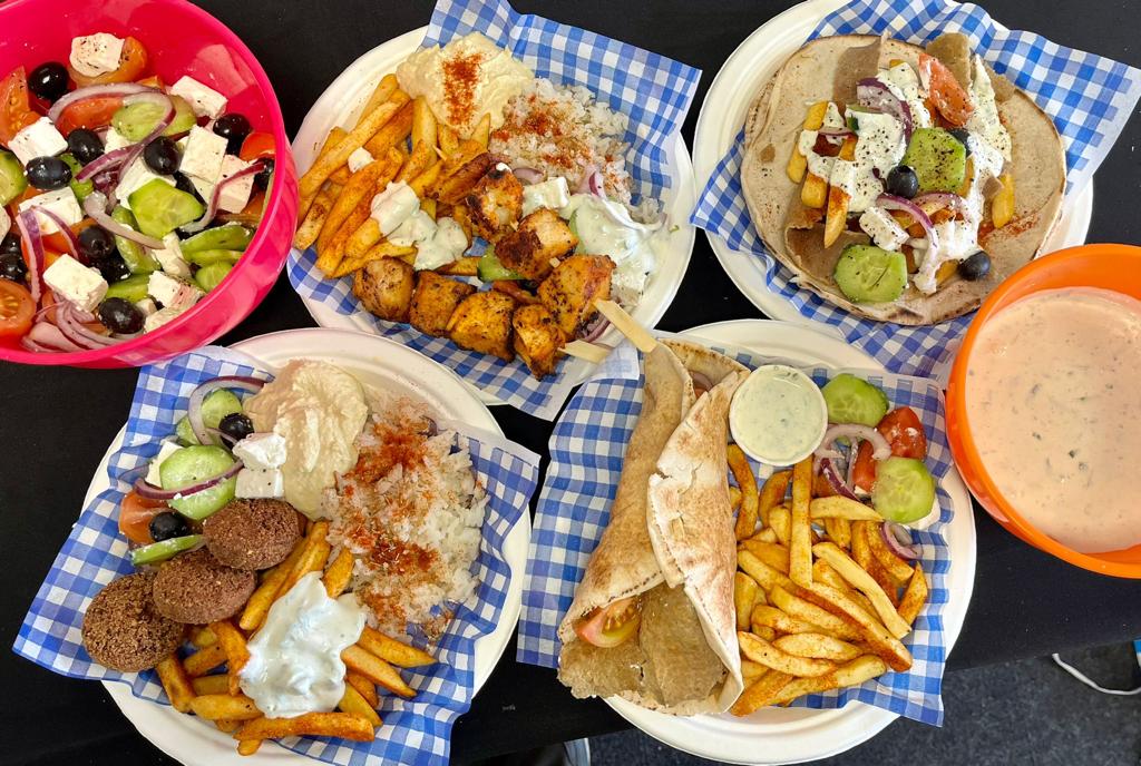 a selection of the greek street food menu from kk catering