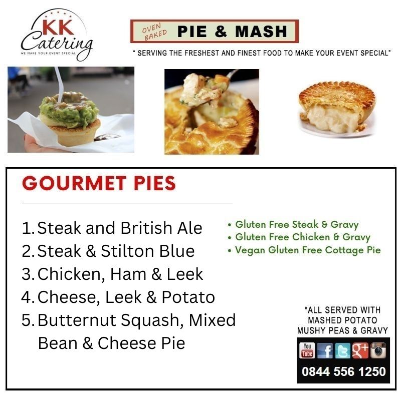 gourmet pie and mash menu from kk catering